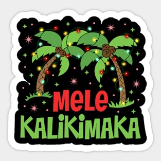 Mele Kalikimaka Hawaiian Palm Tree Lights Xmas Sticker